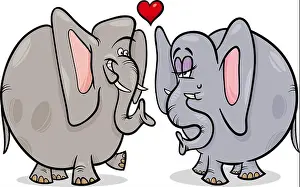 Valentines Day Prints: elephants in love cartoon illustration