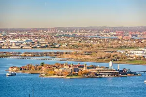 Ellis Island, New York, USA viewed from above in the New York Harbor