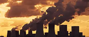 Power Plant Prints: Emissions and Global Warming - A panoramic image of a coal-fired power plant
