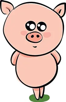 Emoji of a cute pig pink with a round shaped body and face looks cute while standing above the green grasslands vector color drawing or illustration