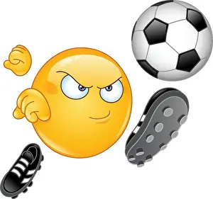 Practicing Prints: Emoji emoticon playing soccer football, kicking the ball