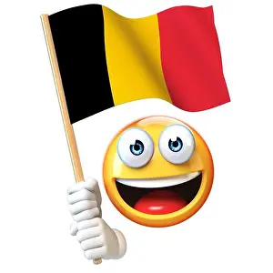 Smiley Prints: Emoji holding Belgian flag, emoticon waving national flag of Belgium 3d rendering