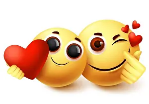 Smiley Prints: Emoji smiley love couple character vector design