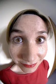 Eyed Prints: emotion goofy face eyes wideangle fisheye lens woman portrait