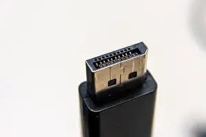 Connector Prints: The end of a DisplayPort cable with a male connector