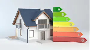 Rating Prints: Energy Efficiency - House No.9, 3D illustration