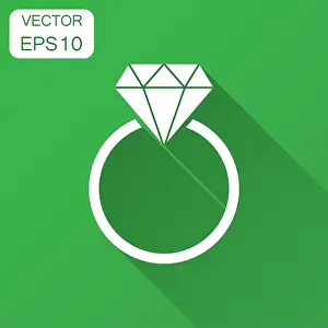 Honeymoon Prints: Engagement ring with diamond vector icon in flat style