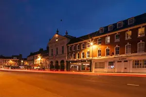 England, Dorset, Blandford Forum, Night View of East Street and The Corn Exchange