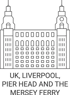 Albert Prints: England, Liverpool, Pier Head And The Mersey Ferry travel landmark vector illustration
