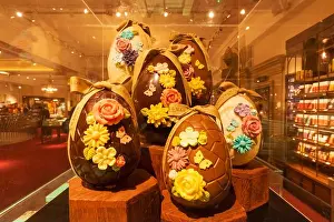 Easter Eggs Prints: England, London, Knightsbridge, Harrods, Display of Discounted Colourful Easter Eggs