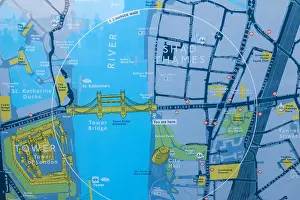 Tower Bridge Prints: England, London, Street Map of Tower Bridge and Surrounding Area