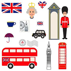Big Ben Prints: England vector traditional symbols