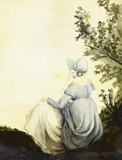 Sisters Prints: English: Back-view watercolour of Jane Austen by her sister Cassandra Austen