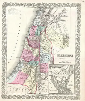 Tribes Prints: English: A beautiful 1855 first edition example of Colton's map of Palestine
