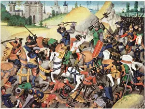 Knights Prints: English: Crusades fighting in a battle in front of Antioch while the Siege of Antioch in 1097 and 1098