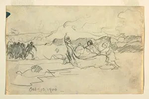 Seafaring Prints: English: Drawing, Fishermen Beaching a Dory