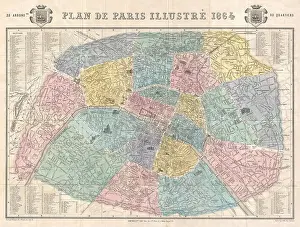 Topographical Prints: English: An extremely attractive map of Paris