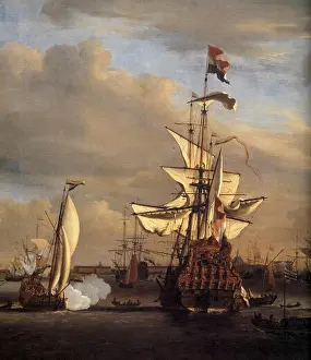 Vessels Prints: English: The Gouden Leeuw before Amsterdam (detail) 1686