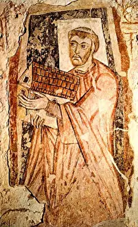 Benedictine Prints: English: Image of St. Benet (Benedict) Biscop carrying St