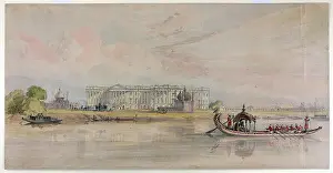 1840 Prints: English: The Nizaamat Qila (Criminal Court) of the Nawab of Bengal along the banks of the Hooghly River