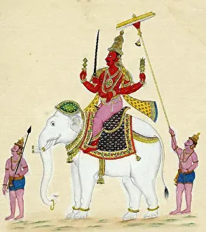 Parasol Prints: English: Painting of Indra on his elephant mount