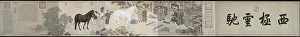 Asian Culture Prints: English: Qazak paying tribute of horses to Qianlong Emperor 中文: 《哈萨克贡马图》，横卷水墨浅设色， 45