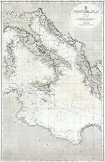 Corsica Prints: English: A rare and extremely attractive nautical map of the central Mediterranean Sea issued in 1868 by the British