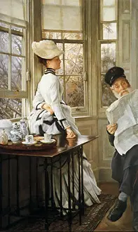 Behavior Prints: English: Reading the News circa 1874. 694 James Tissot - Reading the News