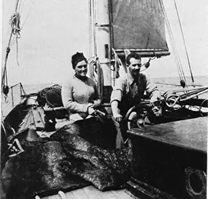 Yachting Prints: English: Robert Erskine Childers (died 1922) and Mary Alden Childers on the yacht Asgard in 1910