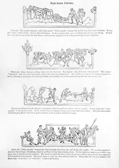 Feast Prints: Engraving of an Anglo-Saxon Calendar depicting January to April from a 19th Century History Book Cassell's History