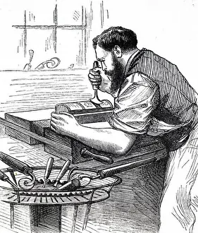 Bound Prints: Engraving depicting a process in bookbinding: decorating the spine of a leather-bound book