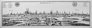 Urban Structure Prints: This engraving by Maria Sibylla Merian depicts the city of Magdeburg