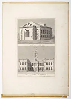 Engraving - St Paul's Chapel and Free Grammar School, Birmingham. Engraver: Thomas Radclyffe