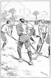 Competing Prints: Engraving of a team of young men playing hockey