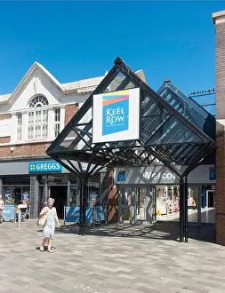 The entrance to the Keel Row shopping centre in Blyth town centre, Northumberland, England, UK