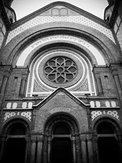 Serbia Prints: Entrance to former Novi Sad Synagogue in black and white