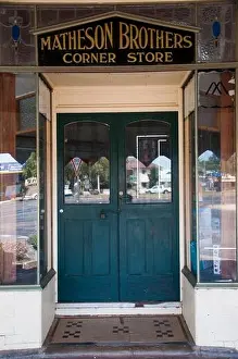 Nostalgic Prints: Entrance to an old-fashioned corner store in the main street of Wycheproof in the Wimmera region of western Victoria