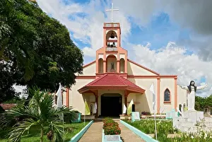 Manila Prints: Front entrance view of the spanish style Parish church of San Antonio de Padua surrounded with garden in Cuartero town