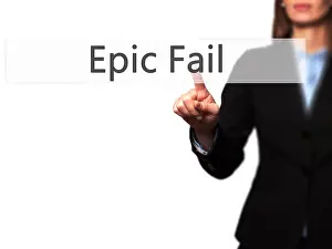 Problems Prints: Epic Fail - Businesswoman hand pressing button on touch screen interface
