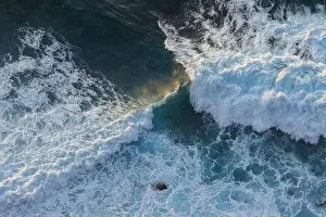 Epic waves in the Atlantic Ocean off the coast of Madeira off Morocco. Great sunset at the sea