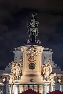 Lisboa Prints: Equestrian statue of King Joseph I at night in city of Lisbon