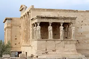 Porch Prints: Erechtheion Caryatid porch statues August 2024 Ancient marble female figure columns Athens Greece