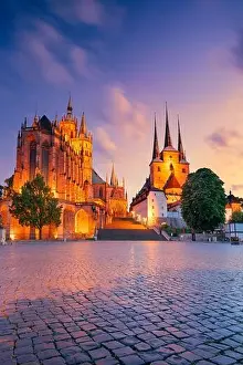 Erfurt, Germany. Cityscape image of downtown Erfurt, Germany with Erfurt Cathedral at summer sunset