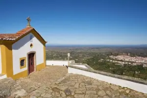 City Tower Prints: Ermida da Nossa Senhora da Penha in Serra de Sao Mamede mountain and Castelo de Vide city