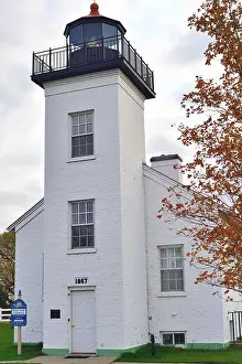 Great Lakes Prints: Escanaba, Michigan, USA. The Sand Point Lighthouse on a cloudy but dry autumn day