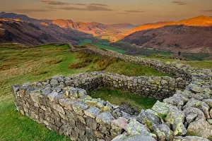 English Heritage Prints: Eskdale valley, the remains of an angle tower and walls of Hardknott Roman Fort