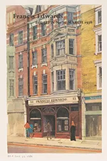 Printed Prints: Etalage van boekhandel Francis Edwards te Londen Text on verso