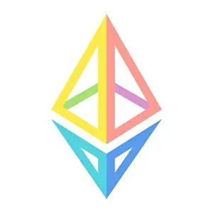 Cryptocurrency Prints: Ethereum's diamond logo in rainbow colors