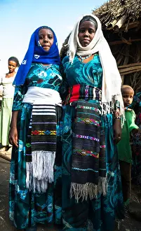 Ethiopia Prints: Ethiopian Muslim women from the Ethiopian highlands dressed in traditional dresses