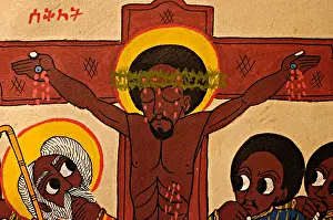 Belief Prints: Ethiopian Orthodox Church fresco painting with Black Jesus Christ crucified Ethiopia